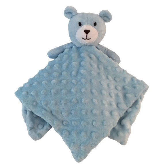 Okie Dokie Blue Teddy Bear Lovey 13" Minky Dots Baby Security Blanket - Picture 1 of 6